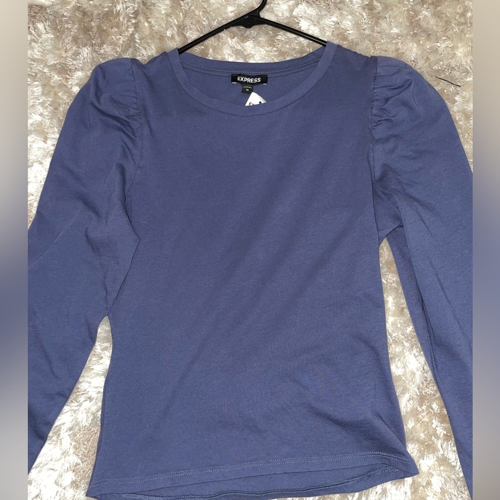 Express Navy Blue Puff Sleeve Long Sleeve Top